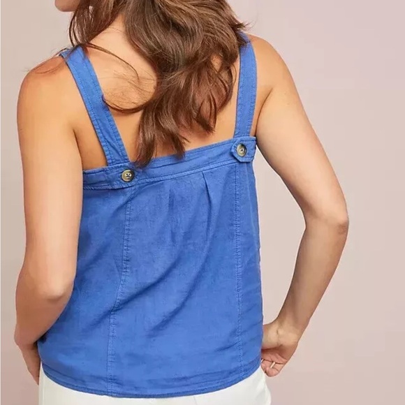 Anthropologie Maeve Berea Button Down Top Tank Size 8 Blue Linen Rayon - Picture 2 of 11